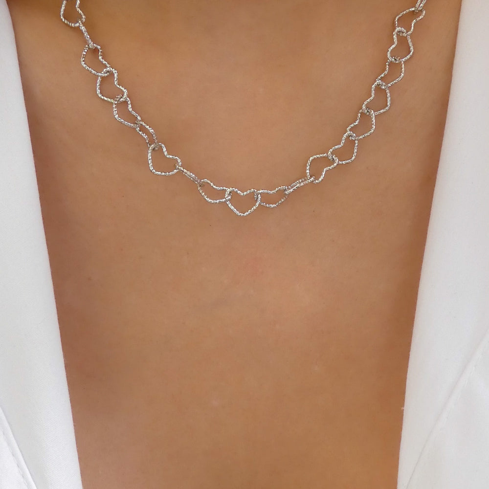 Silver Leticia Heart Row Necklace