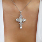 Crystal Oakley Cross Necklace (Silver)