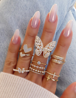 Crystal & Pearl Ring (Silver)