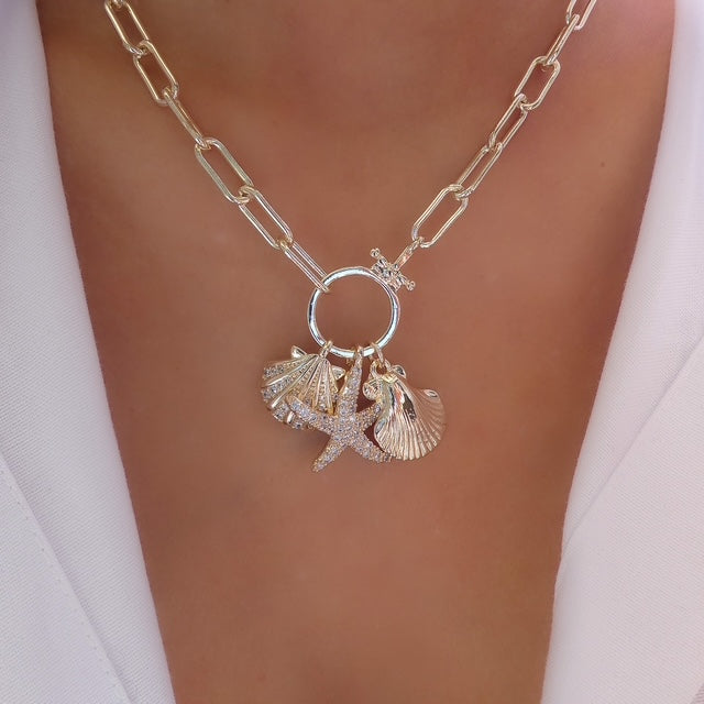 Crystal Shell & Starfish Pendant Necklace