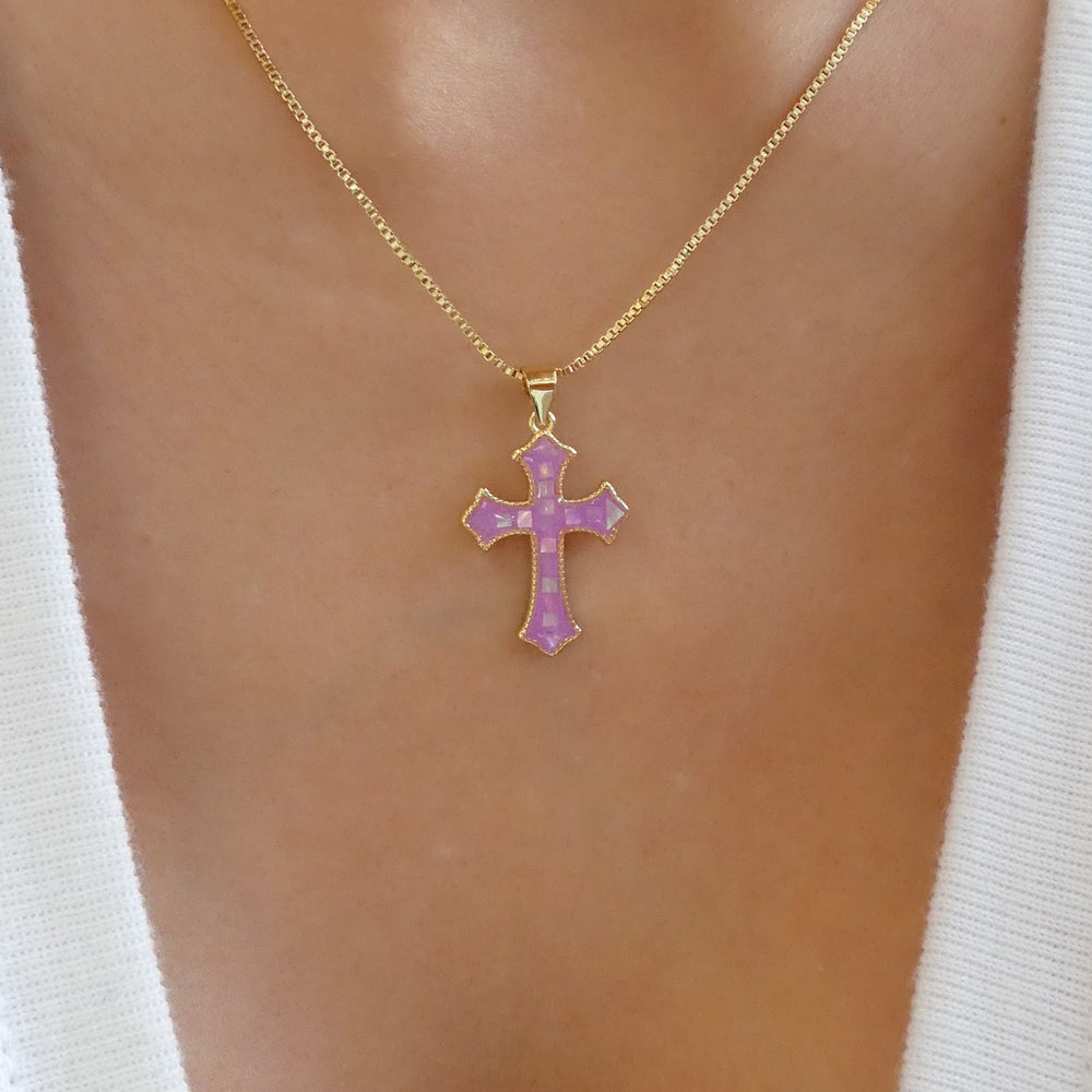 Savannah Cross Necklace (Pink)