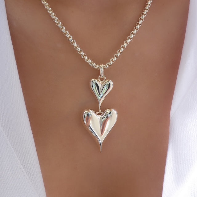 Double Heart Drop Necklace