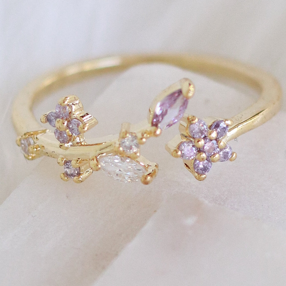 Purple Flower Leaf Ring