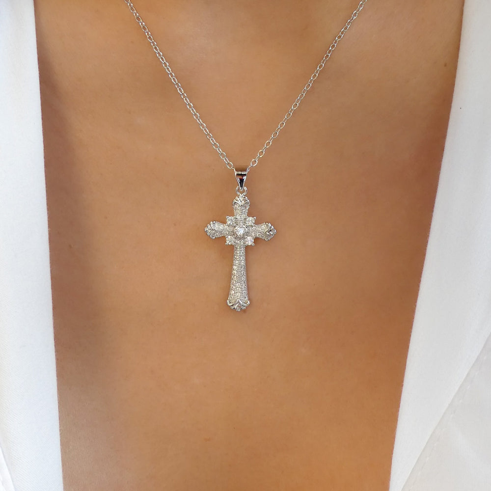 Flexible / Moveable Iced Crystal Cross Pendant Necklace | 2 Colors – Beau  Diamante