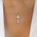 Cherie Crystal Cross Necklace (Silver)
