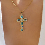 Veronica Cross Necklace (Turquoise)