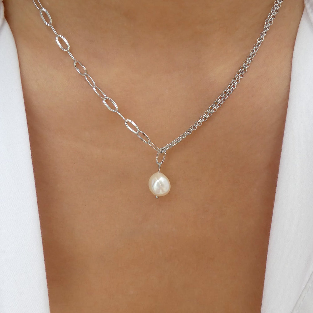 Silver Pearl Link Necklace