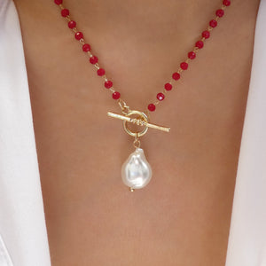 Red Bead & Pearl Necklace