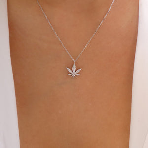 Silver Bellini Crystal Cannabis Necklace