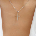 Crystal Paris Cross Necklace (Silver)