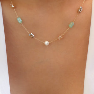 Green Bead & Pearl Necklace