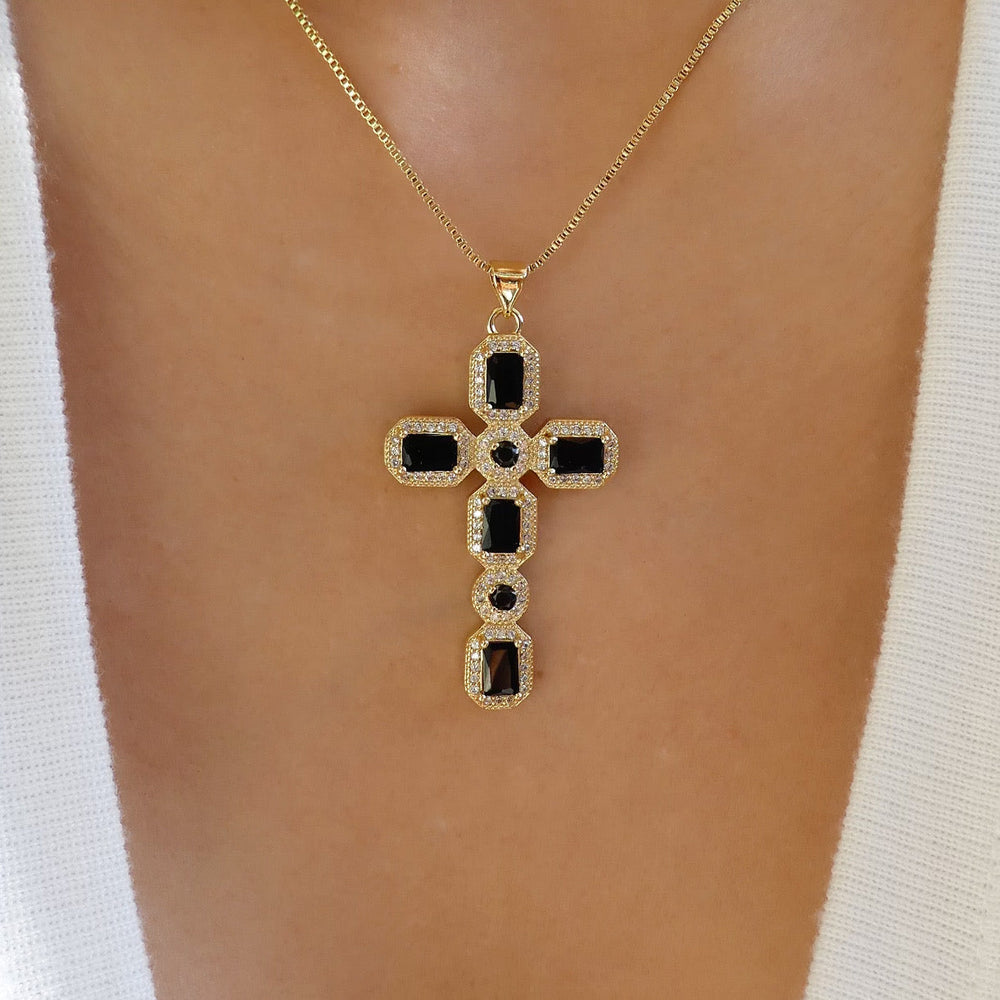 Veronica Cross Necklace (Black)