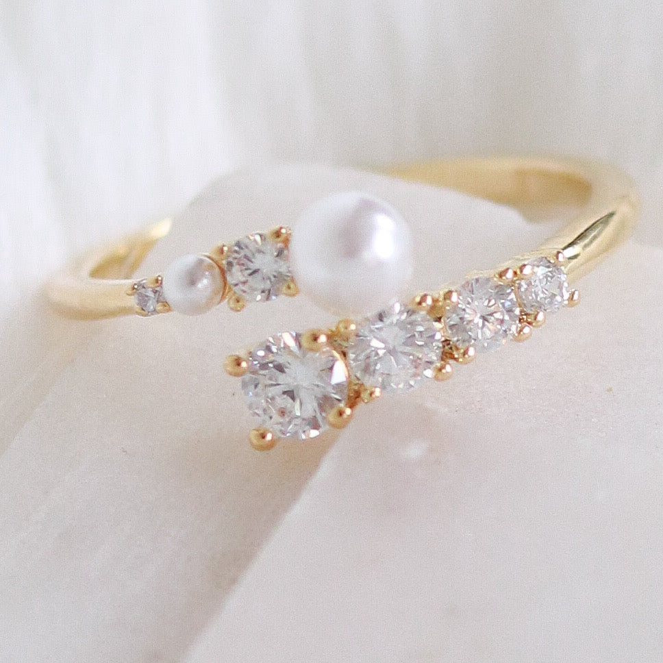 Crystal & Pearl Row Ring