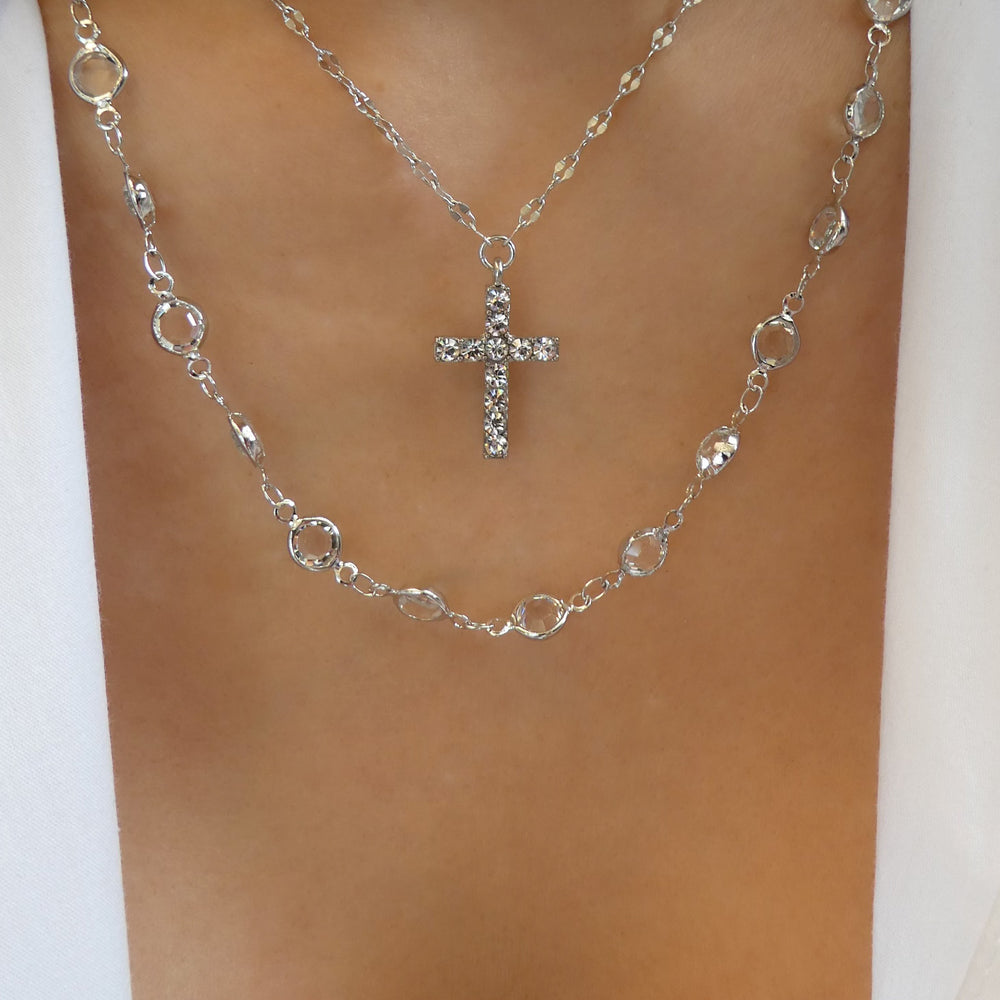 Silver Davis Cross Necklace Set