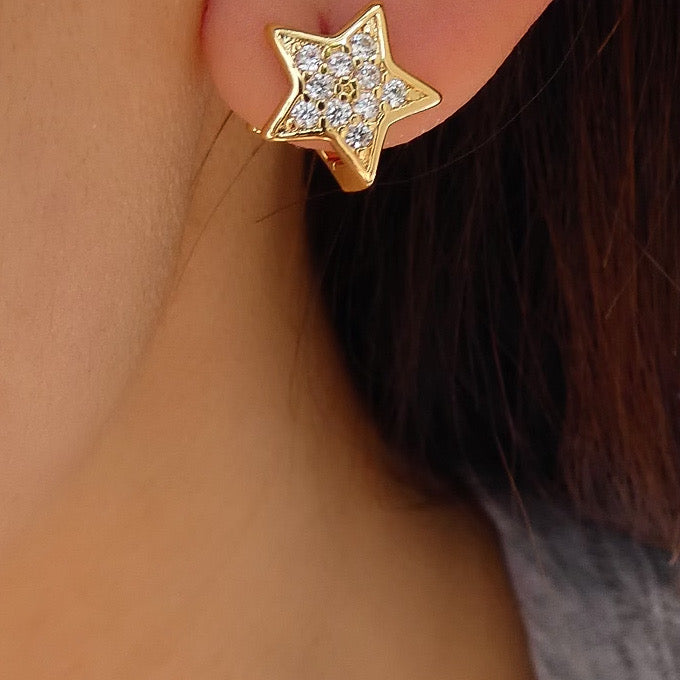14K Small Crystal Star Earrings