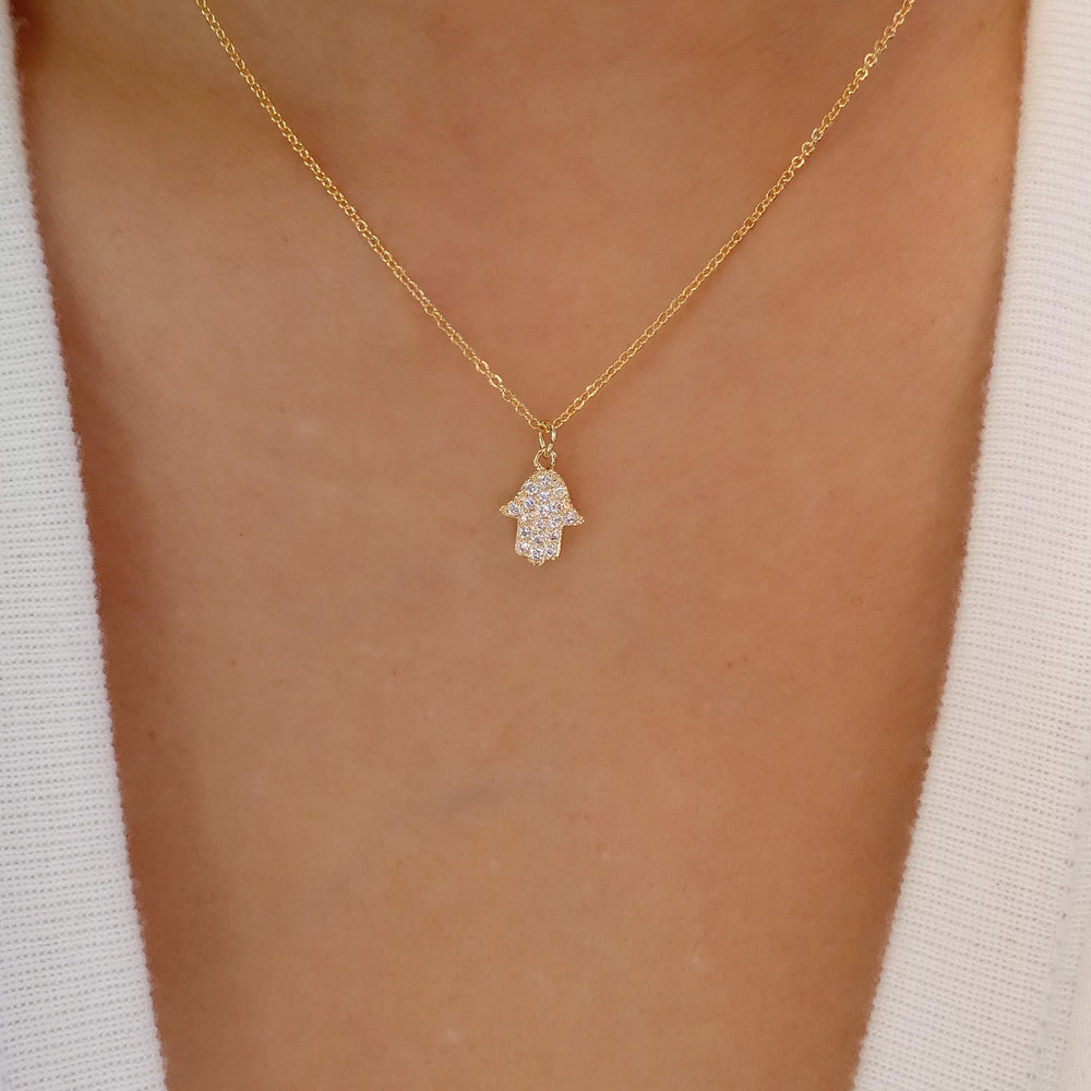 Simple Crystal Hamsa Necklace
