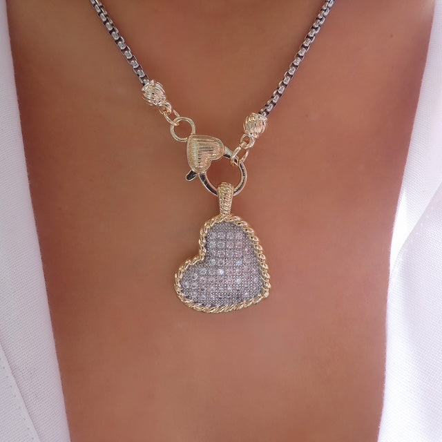 Silver & Gold Caroline Heart Necklace