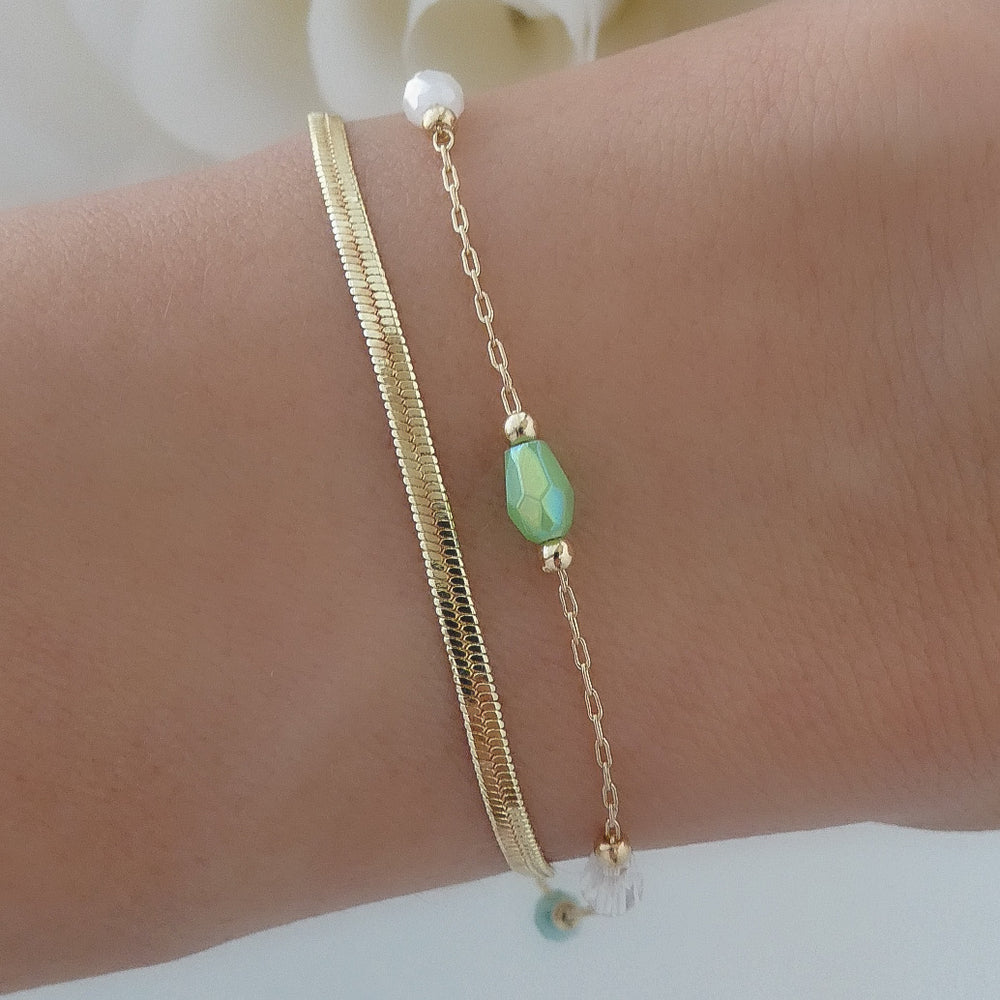 Simple Bead & Link Bracelet (Green)