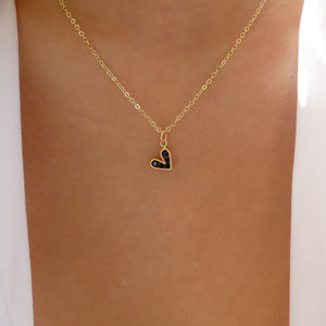 Mini Crystal Heart Necklace (Black)