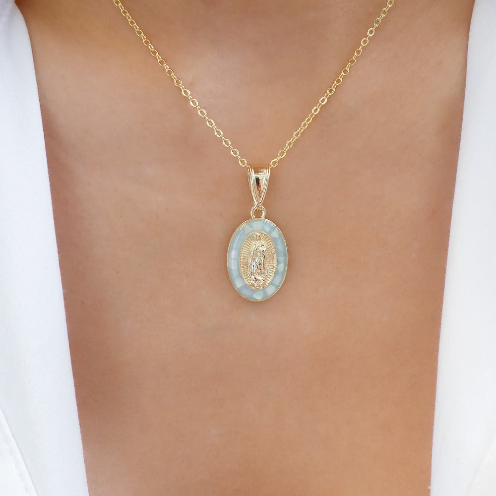 Oval Mary Coin Necklace (Blue)