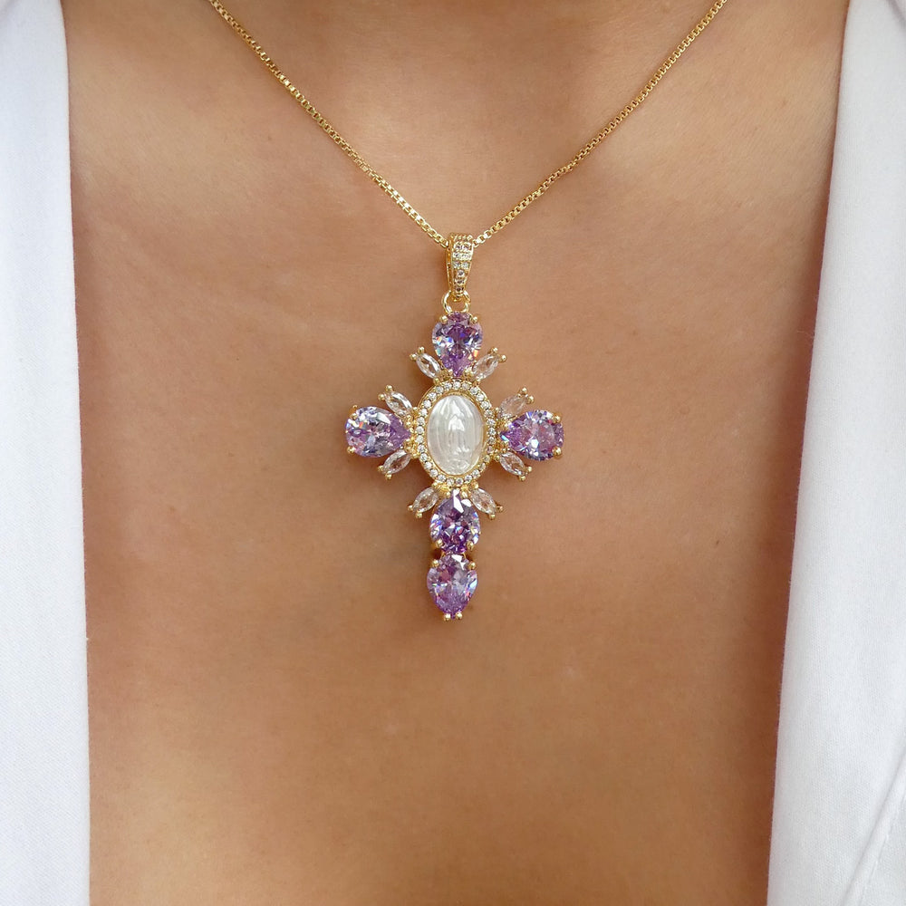 Crystal Oakley Cross Necklace (Purple)