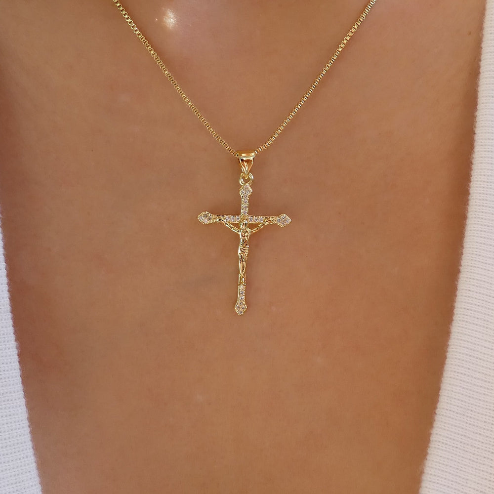 Buy DULCI Small Cross Necklace for Women Men Gold Plated Brass Crucifix  Pendant Jesus Christ Jewelry 24'' Chain at Amazon.in