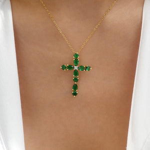 Crystal Malia Cross Necklace (Emerald)