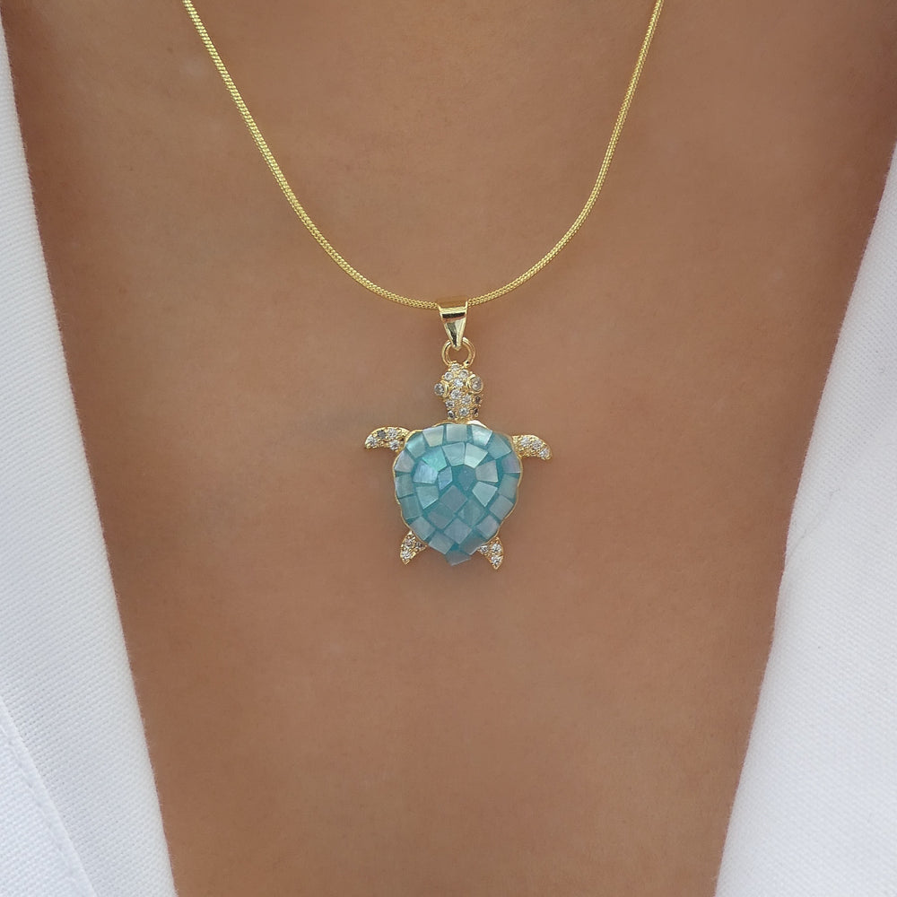Iridescent Turtle Necklace (Turquoise)