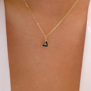Mini Crystal Heart Necklace (Dark Blue)