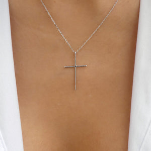 Simple Cross Necklace (Silver)