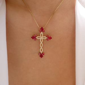 Crystal Alissa Cross Necklace (Pink)