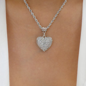 Rina Crystal Heart Necklace (Silver)