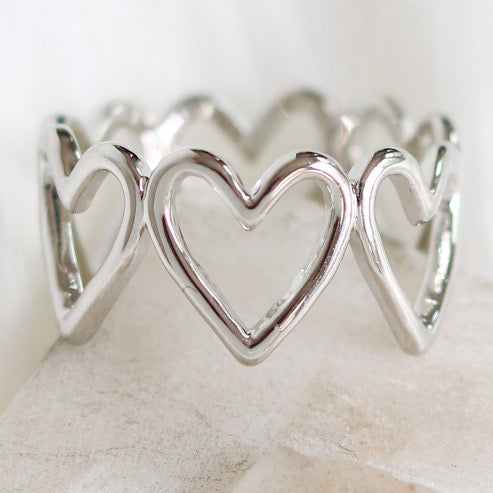 Silver Heart Row Ring