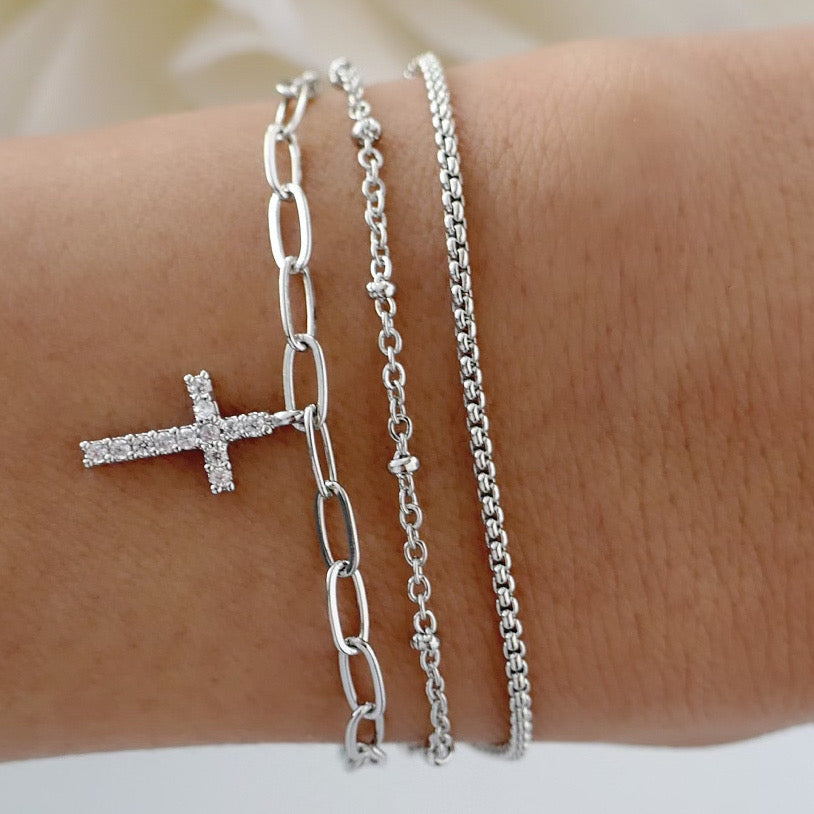 Crystal Cross Link Bracelet (Silver)