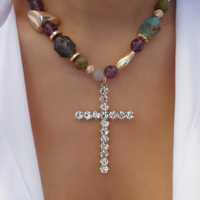 Beaded Stella Cross Necklace