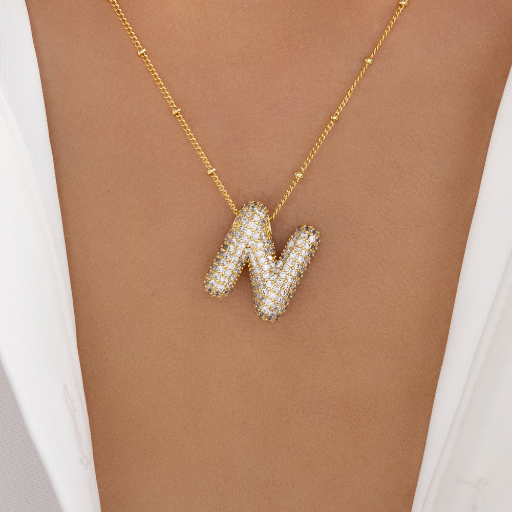 Crystal Bubble Letter Necklace (N)