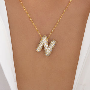 Crystal Bubble Letter Necklace (N)