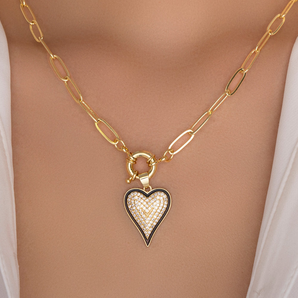 Angela Crystal Heart Necklace (Black)
