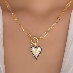 Angela Crystal Heart Necklace (Black)