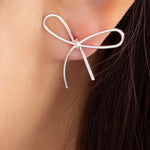 Simple Gloria Bow Earrings (Silver)