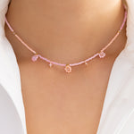 Small Daisy & Bead Necklace (Pink)