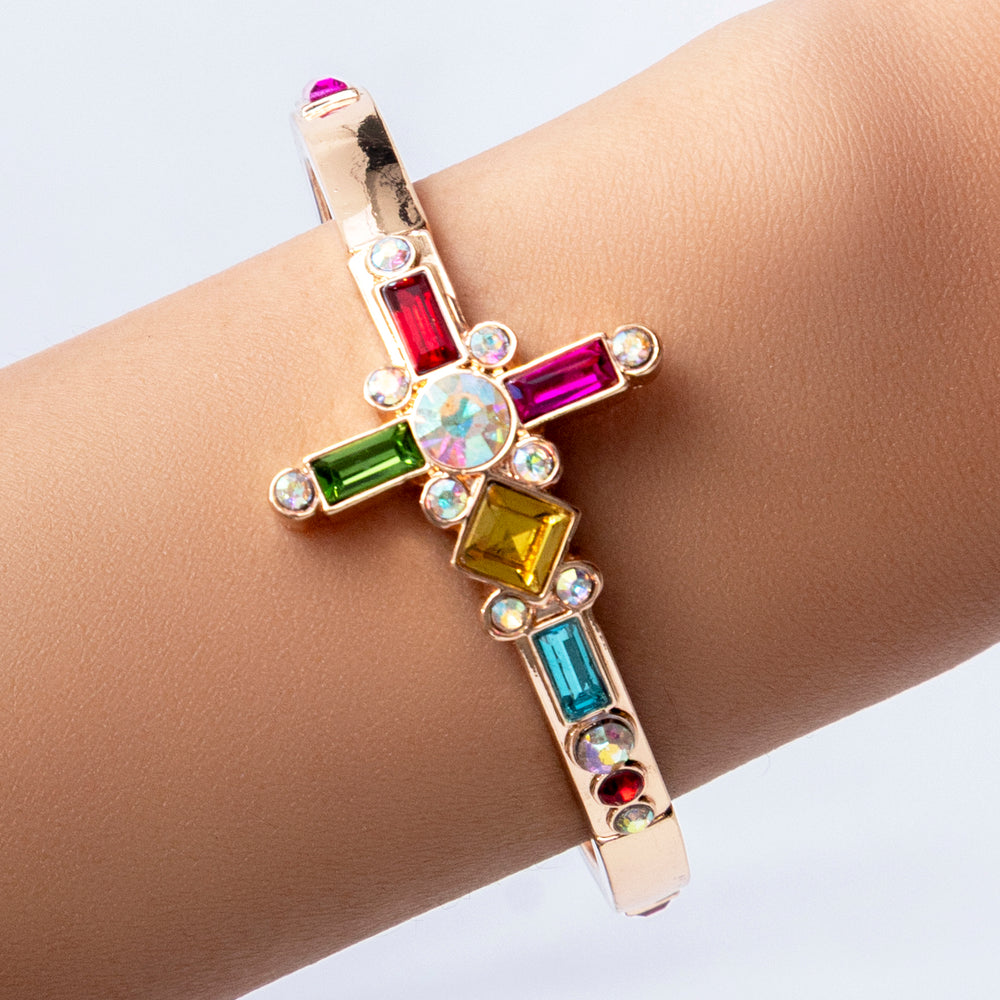 Iridescent Crystal Cross Bracelet (Rainbow)