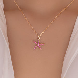 Simple Crystal Starfish Necklace (Pink)