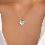 Simple Double Heart Necklace (Turquoise)