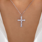 Crystal Jordan Cross Necklace (Silver)