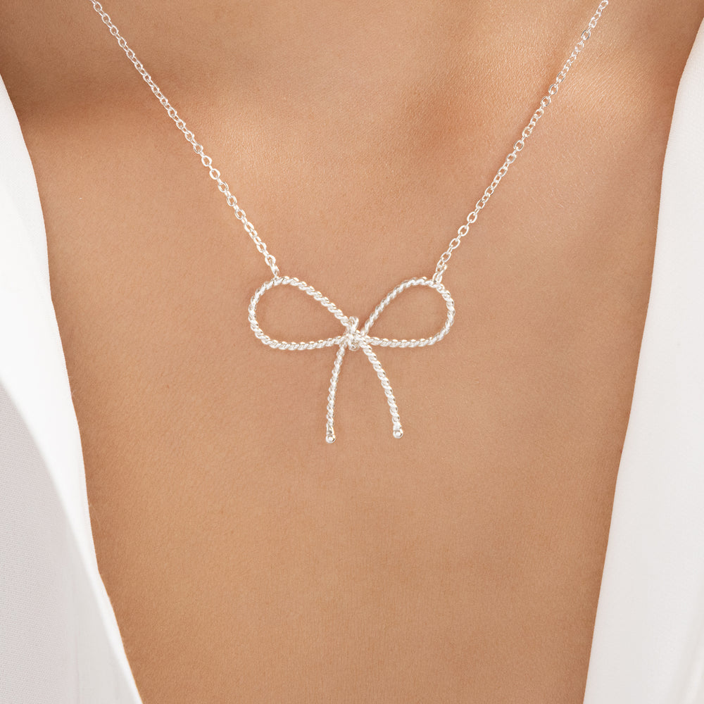 Rosie Bow Necklace (Silver)