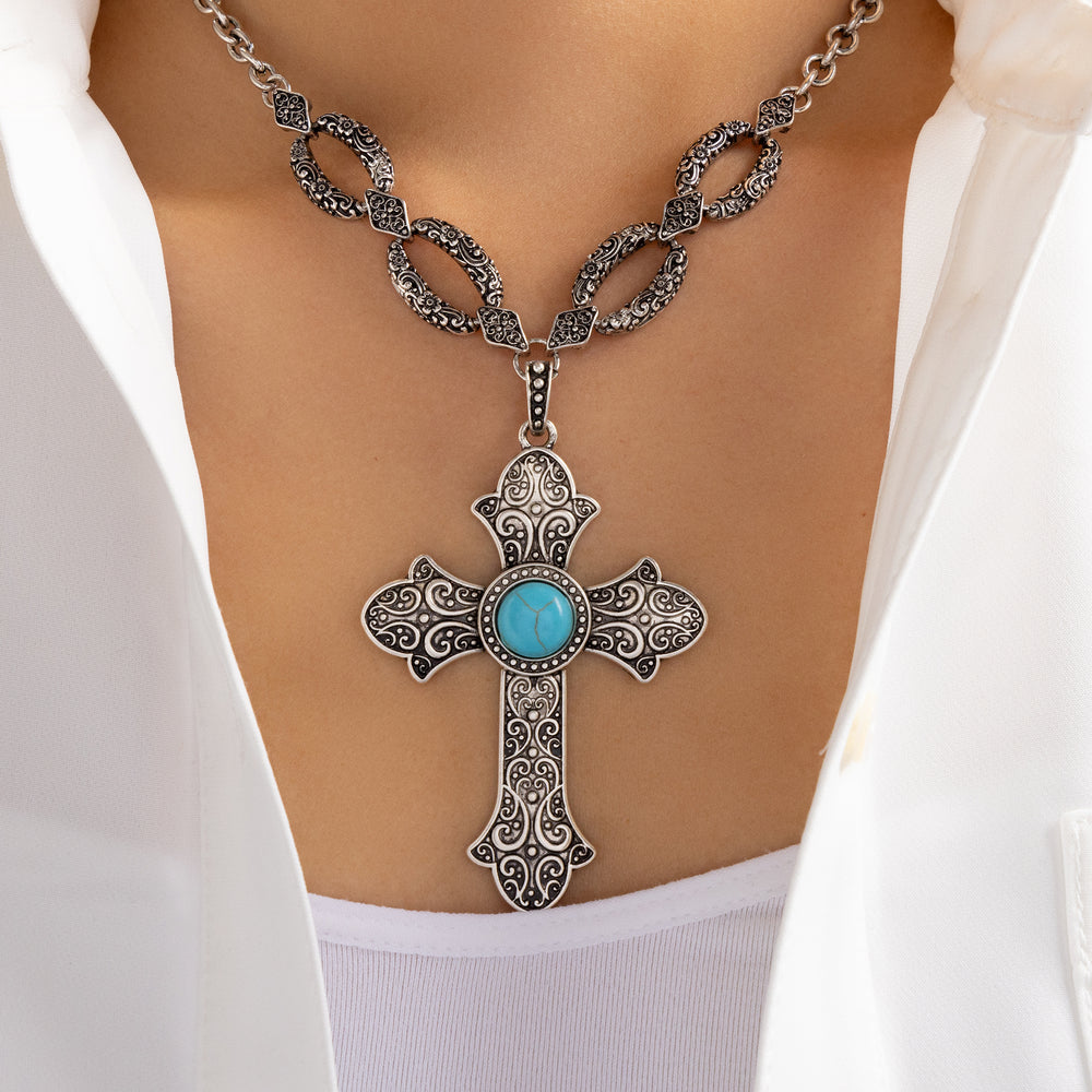 Silver & Turquoise Cross Necklace