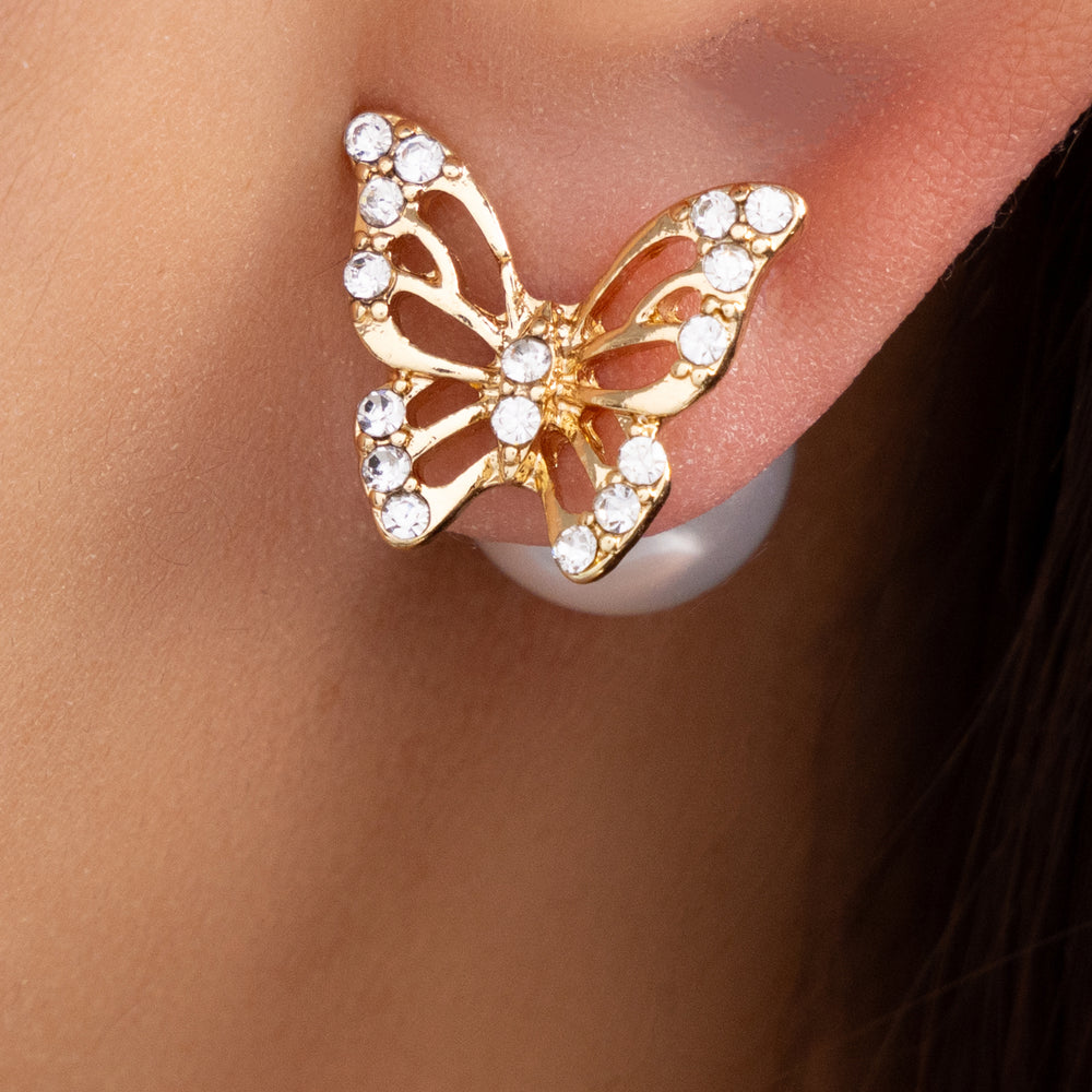 Crystal Butterfly & Big Pearl Earrings