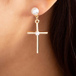 Alora Cross Pearl Earrings