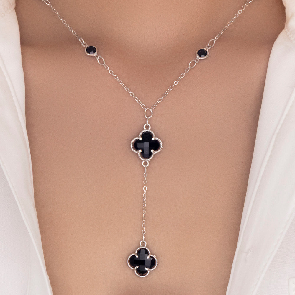 Silver Crystal Roxy Steffy Necklace (Black)